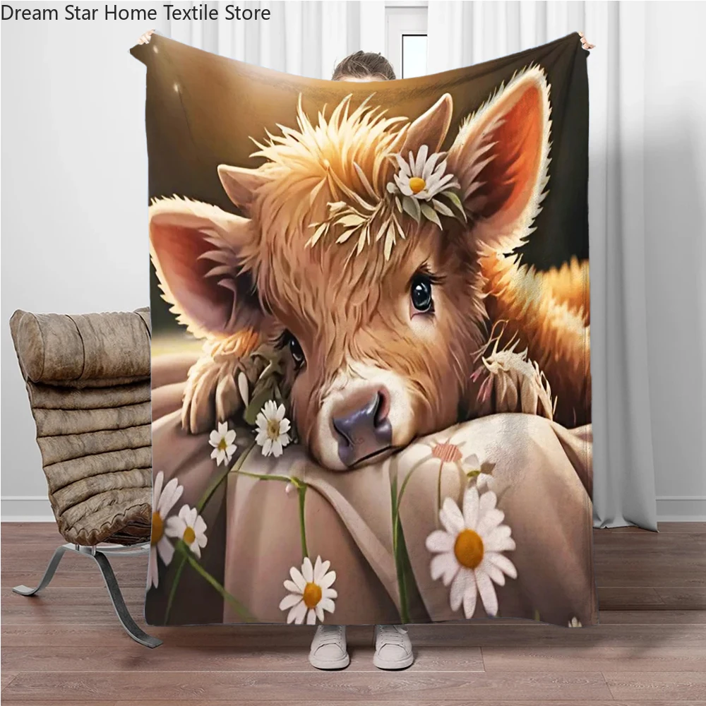 Highland Cow Flannel Blanket Children Warm Soft Blanket for Sofa Bed Cover Blanket Suitable for Birthday Souvenir Camping Gifts