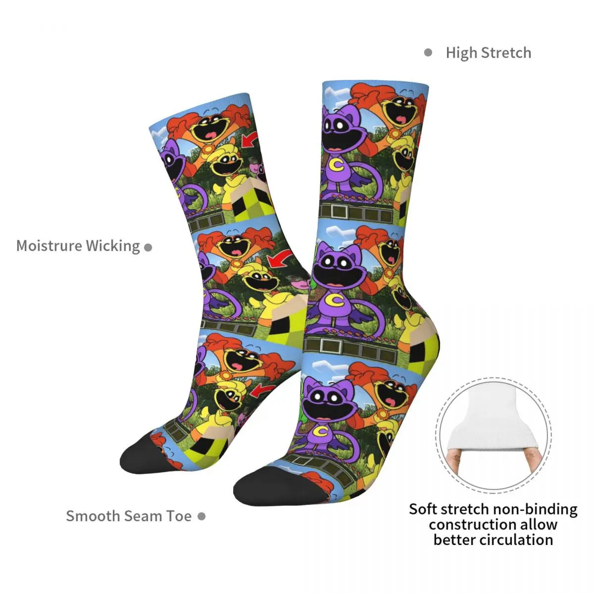 Smiling Critters Cartoon Game Socks Harajuku High Quality Stockings All Season Long Socks Accessories for Man's Woman's Gifts