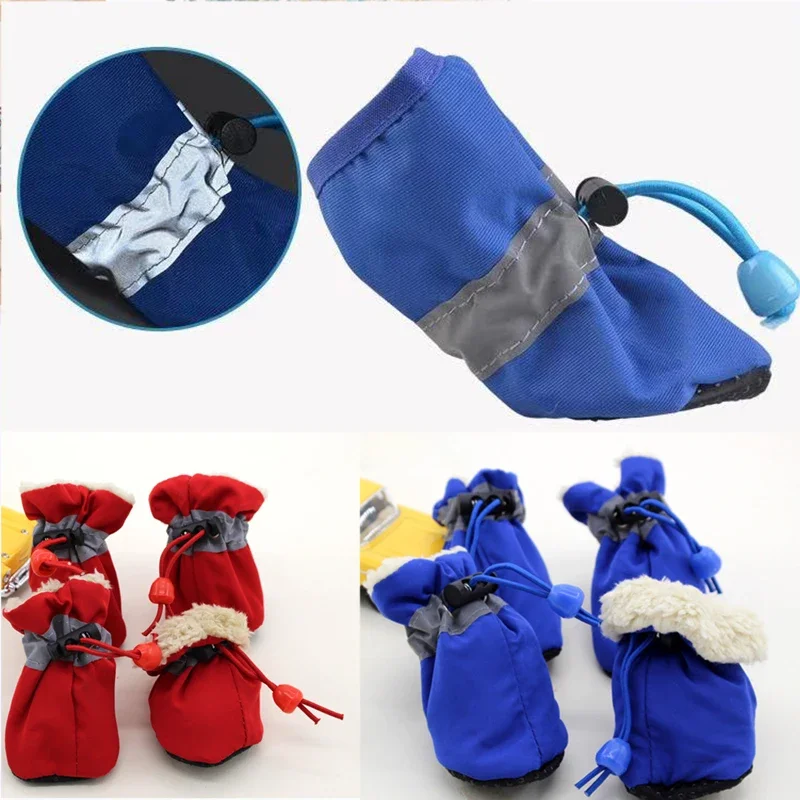 4pcs/set Waterproof Winter Boots for Small Dogs Cats Warm plus Velvet Anti-slip Puppy Shoes Snow Rain Socks for Pets