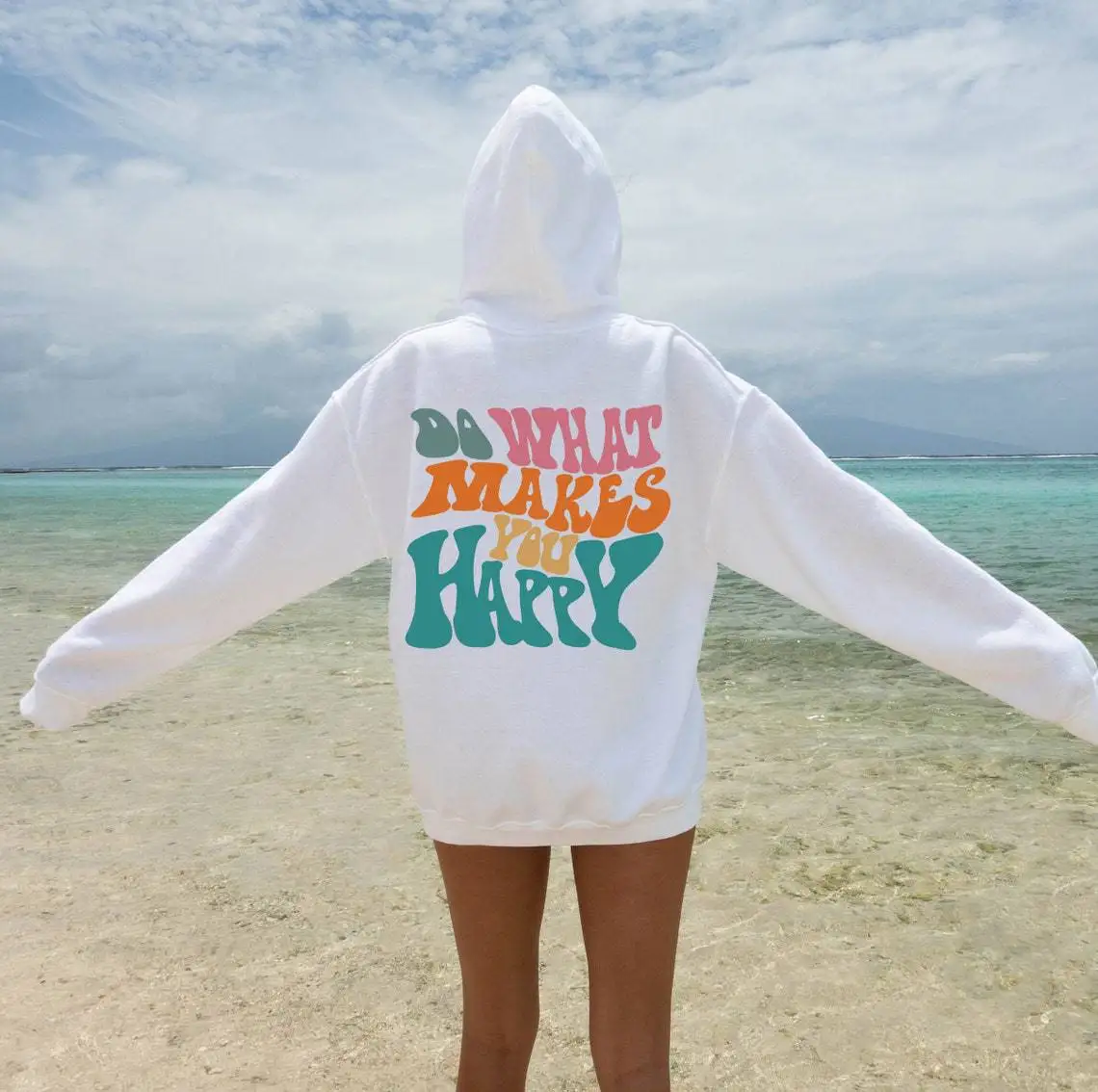 DO WHAT MAKES YOU HAPPY Jesienna moda Luźny top Jednolity kolor Bluza z kapturem z włókna poliestrowego Unisex Prosty Casual