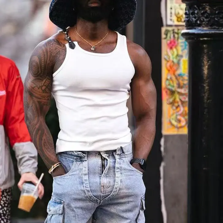 Sleeveless Threaded Vest Men's Muscle Fitness Tight Sports Pure Cotton T-shirt Men's Bottoming Shirt