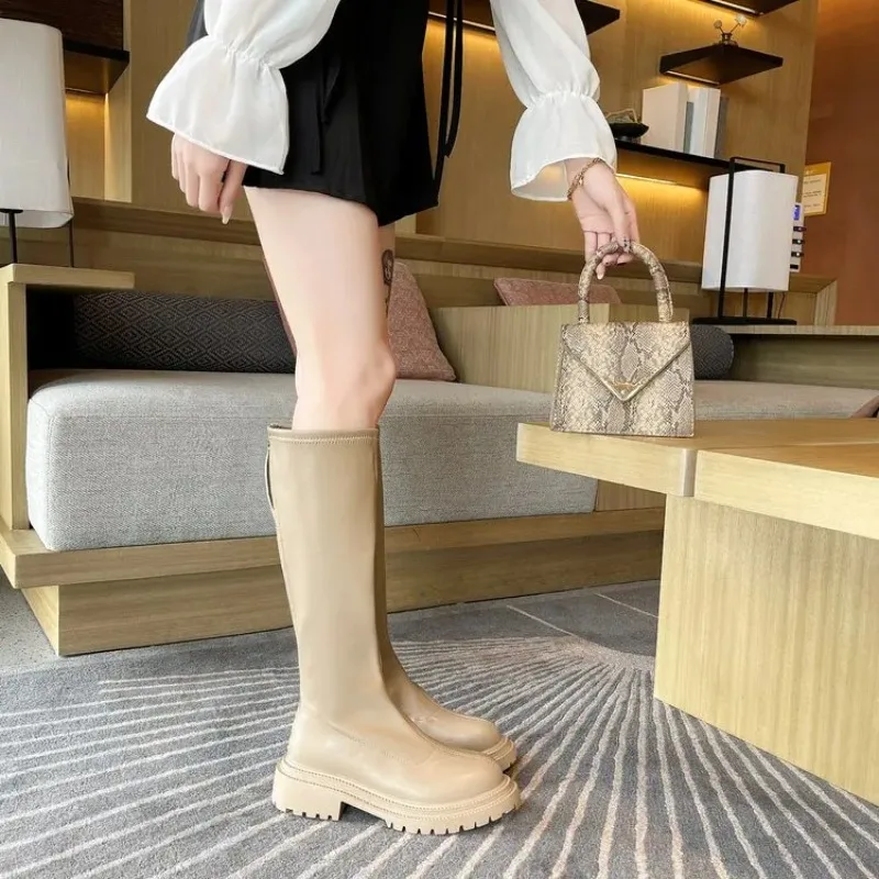 Botas largas con forro polar para mujer, zapatos de Caballero de otoño e invierno, nuevas, finas, europeas y americanas, 2024