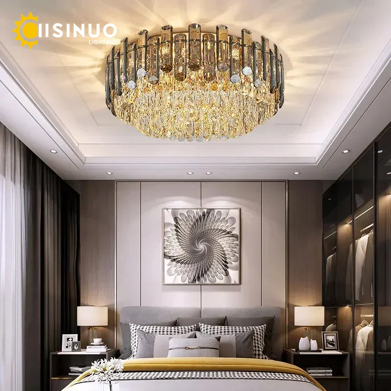 Light Luxury Crystal Ceiling Light Living Room Light New Postmodern Simple and Elegant Luxury Circular Bedroom Light