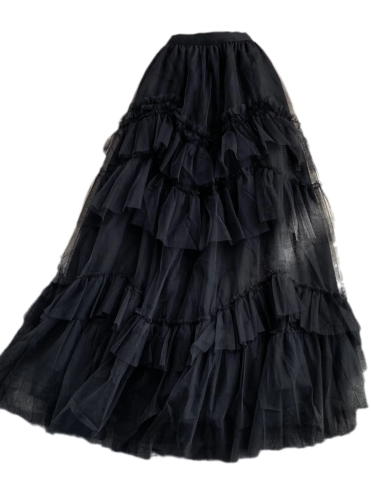 

High Waist Midi Knee-Length f Skirt Women's Versatile Splicing Cake Skirt Midi Skirt Tulle Skirt Elastic Waist Pleated Skirt