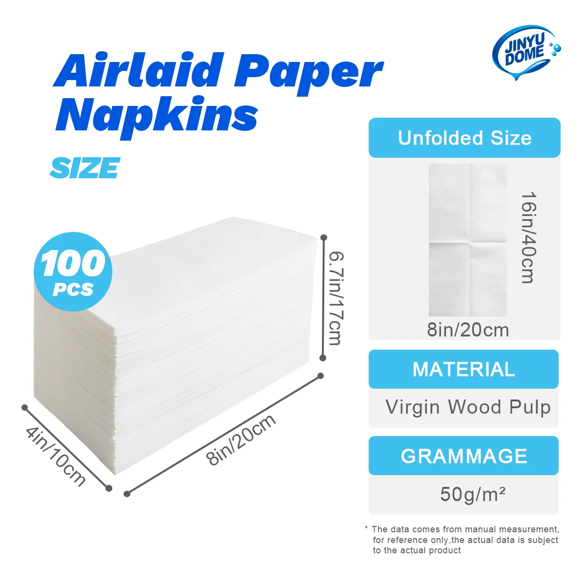 JINYUDOME 100Pcs Disposable Linen-Feel Dinner Napkins,20*40cm White Napkin Towels,Prefolded Paper Napkins Pad For Party Wedding