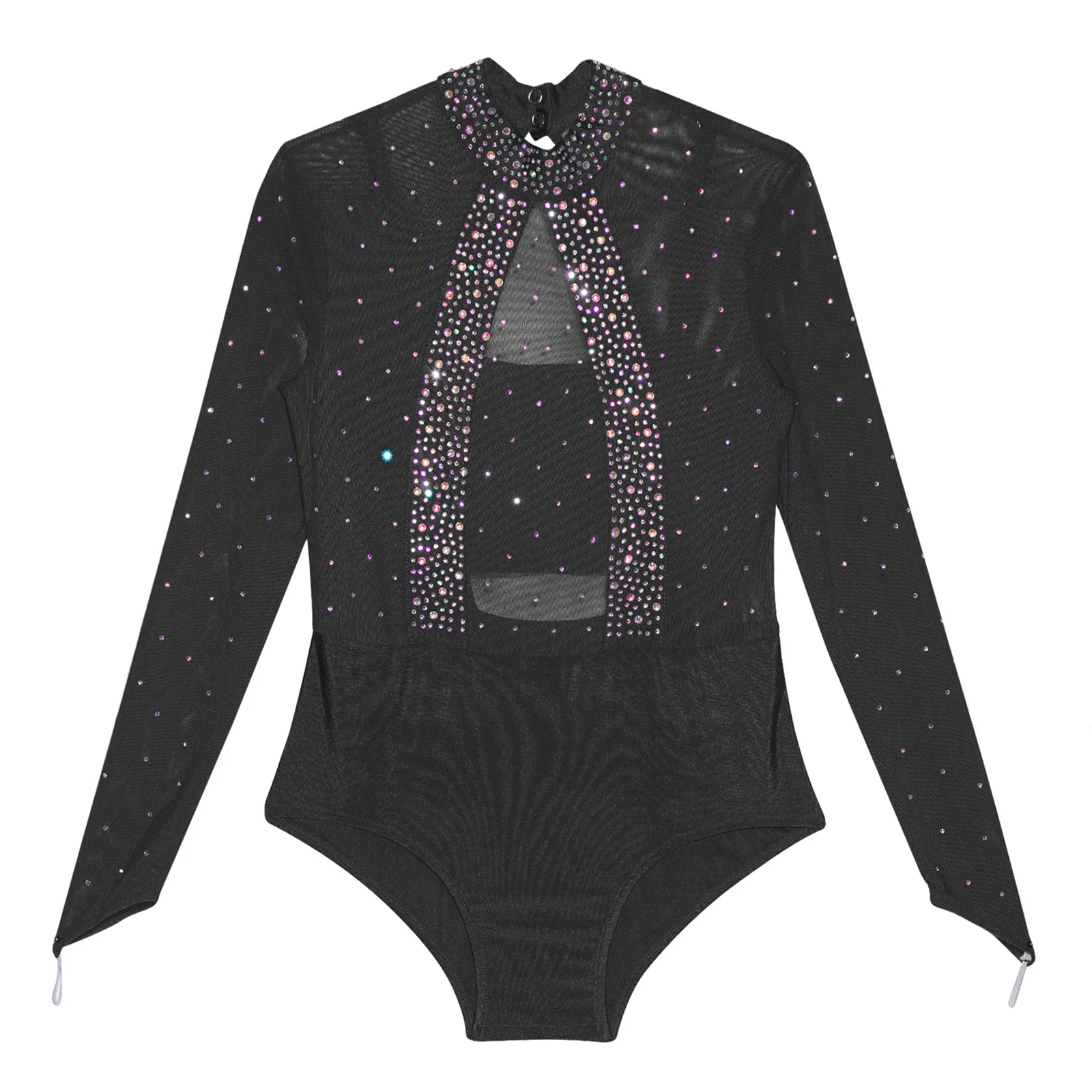 女の子アスレチックフィギュアスケート体操ダンスレオタードバレエダンスウェア長袖ラインストーンメッシュボディスレオタード+キャミソール