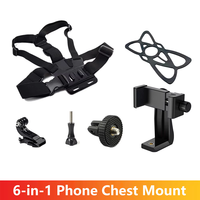6-in-1 Phone Chest Mount Adjustable Phone Clip Tripod Selfie Stick For Samsung iPhone HUAWEI XIAOMI Realme GoPro OSMO Action Cam