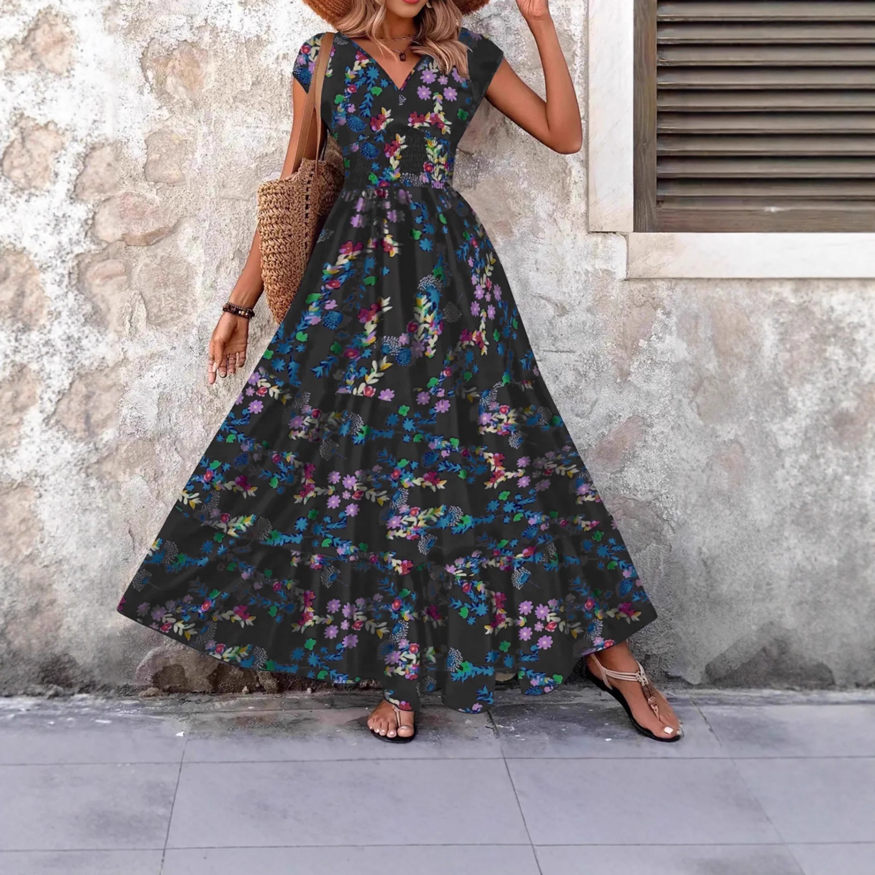 Summer Plus Size Women's V-Neck Short Sleeve Dress Independent Station Best Selling Paisley Print Long Dress