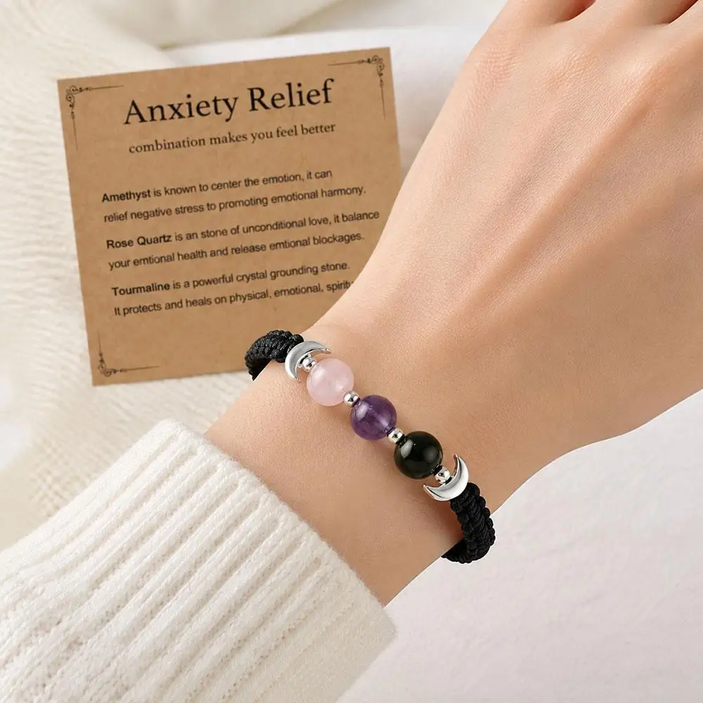 Mental Comfort Moon Shimmer Stone Wrist Bracelet Stretch Elastic Cord Obsidian Cat Eye Beads Ease Anxiety Calm Emotion Gear view 6