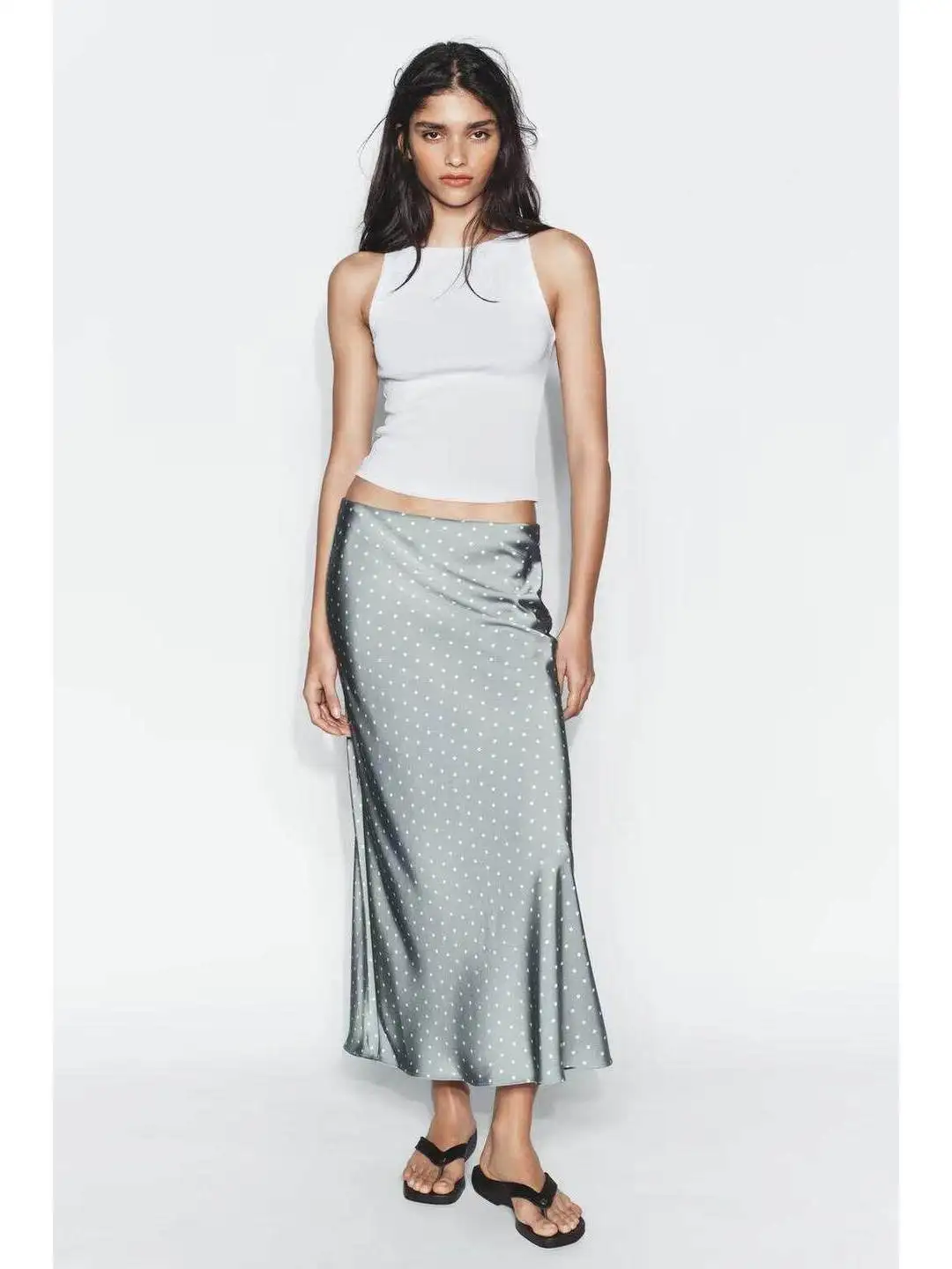 Spring New High Waist Straight Cut Midi Skirt Simple Design Slimming Effect Commute Style Ladies Skirt PVC Fabric Silk Gloss