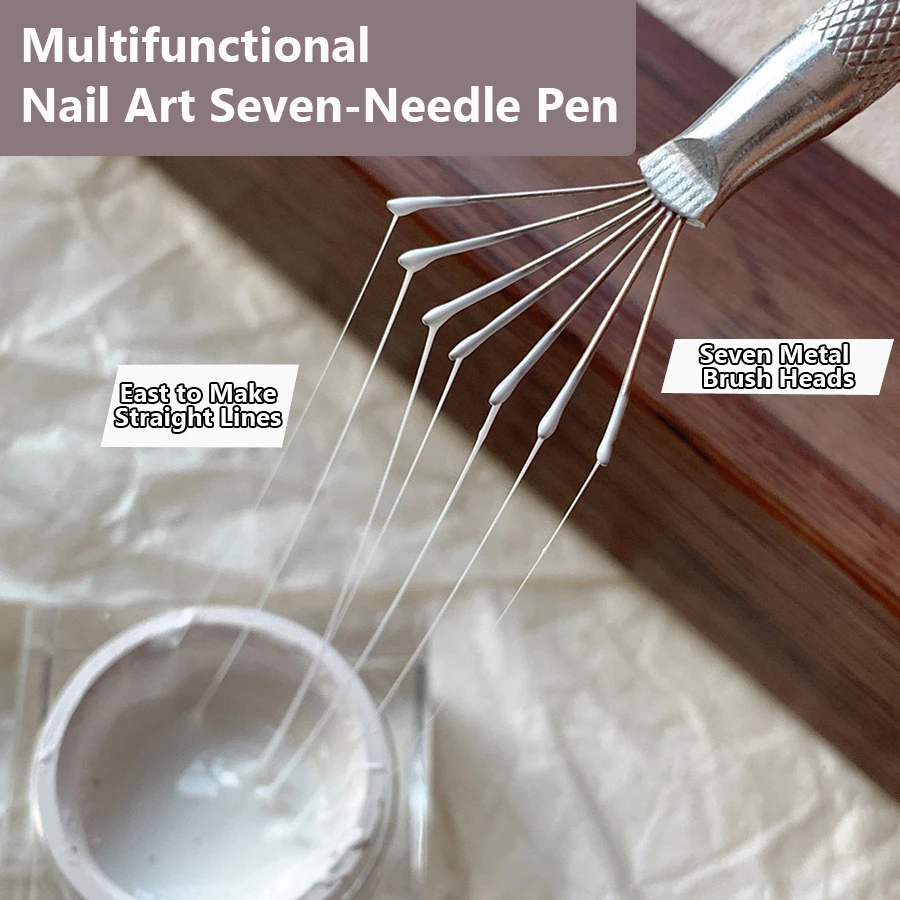 Multifunctional Nail Art Seven-Needle Wire Brush Tool, Flexible Stainless Steel for Nail Designs