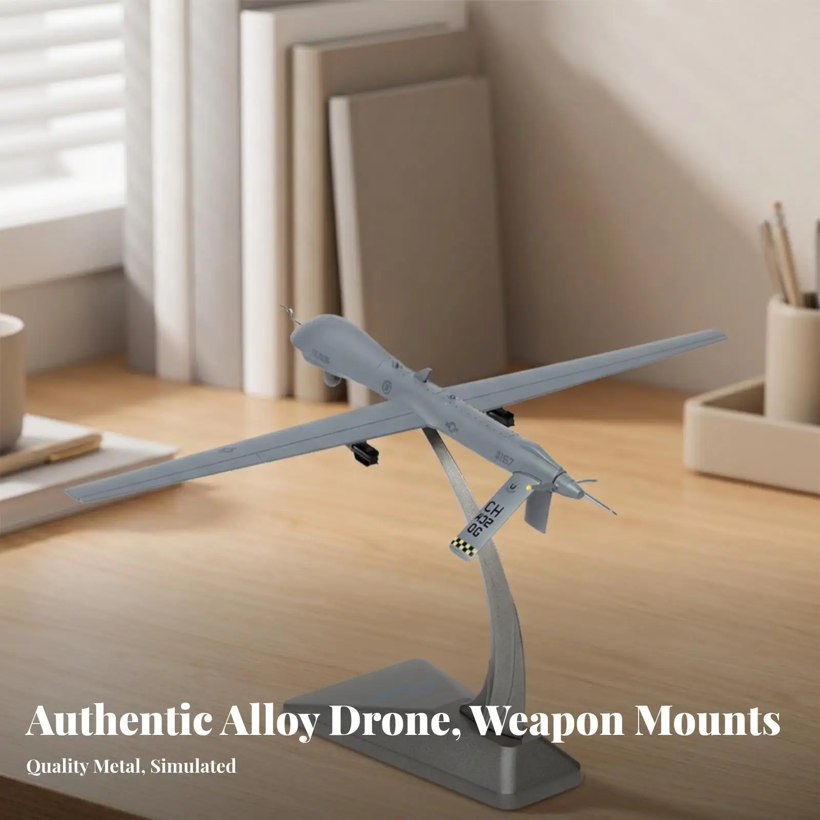 Alloy Aircraft Replica MQ-1 Predator Style Unmanned Vehicle Gray Body with Visible Gear for Model Collection