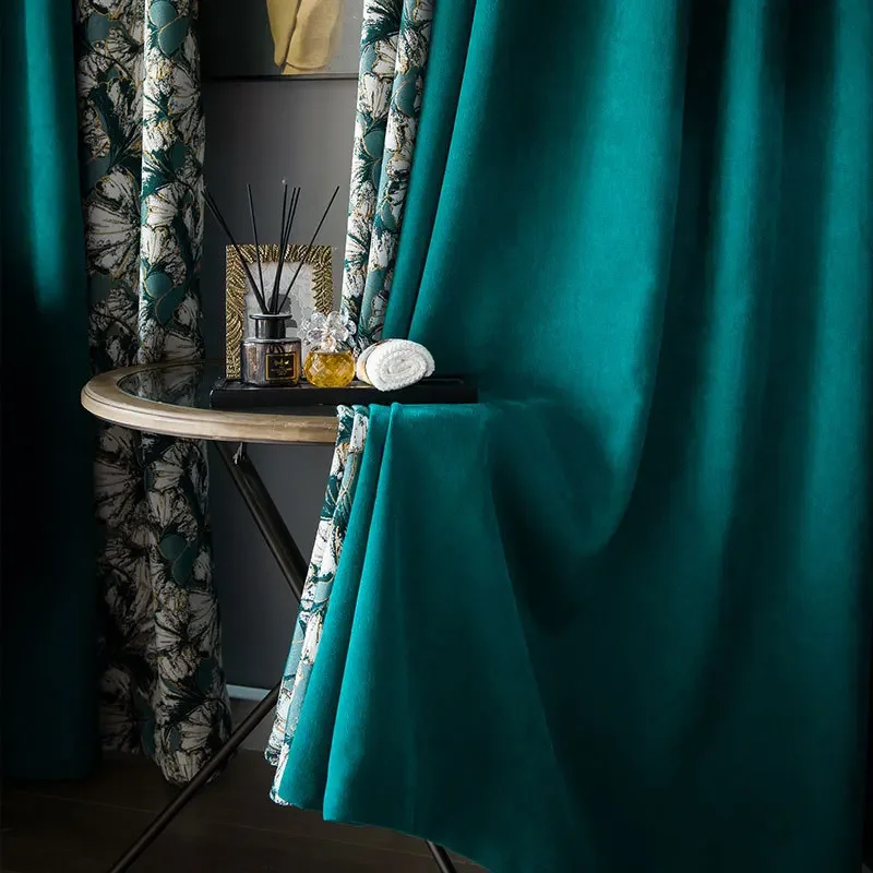 American Light Luxury Jacquard Curtains for Living Room Dark Green Color Contrast Curtain Bedroom Blackout Cotton-ramie Cortina