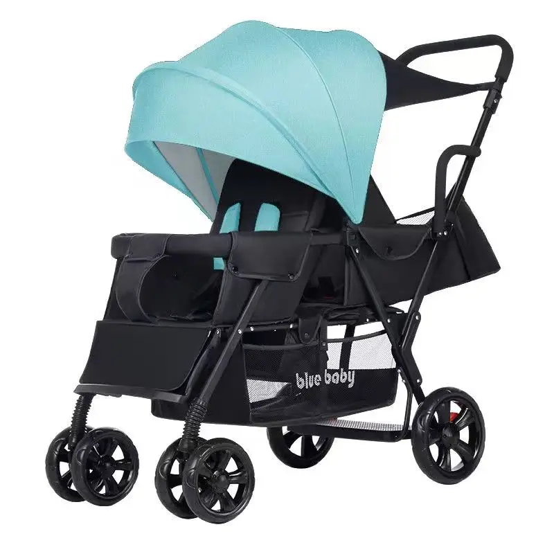 Twin baby stroller front and rear seat two - child double - reclining portable folding pushcart