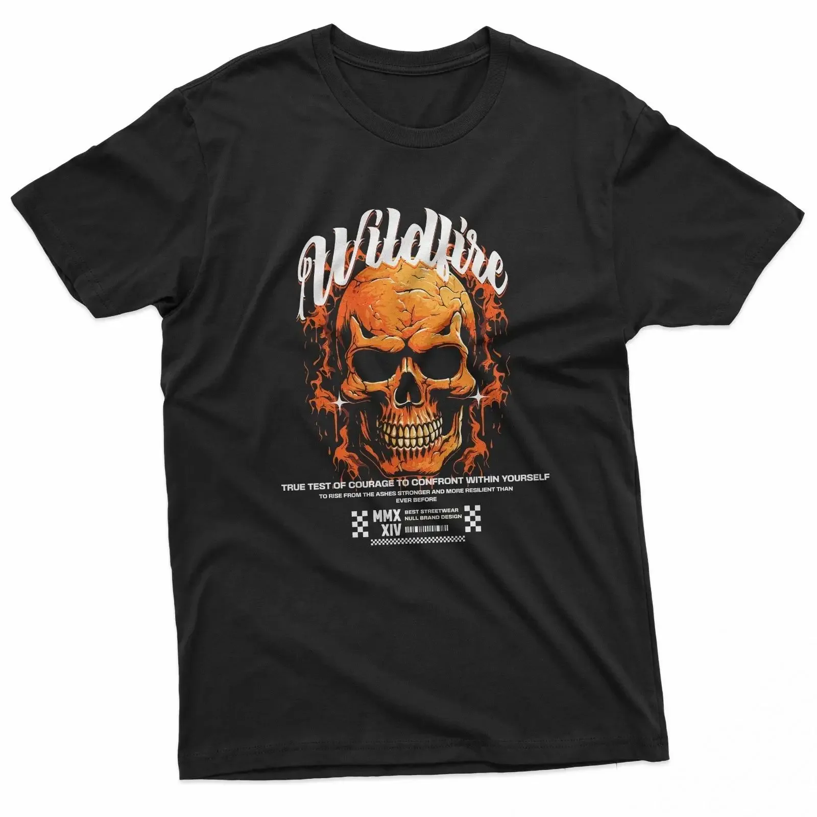 Wildfire Skull Flaming Skeleton Streetwear T Shirt vintage Washed fashion Top For Everyday Wear Versatile Stretched Slightly