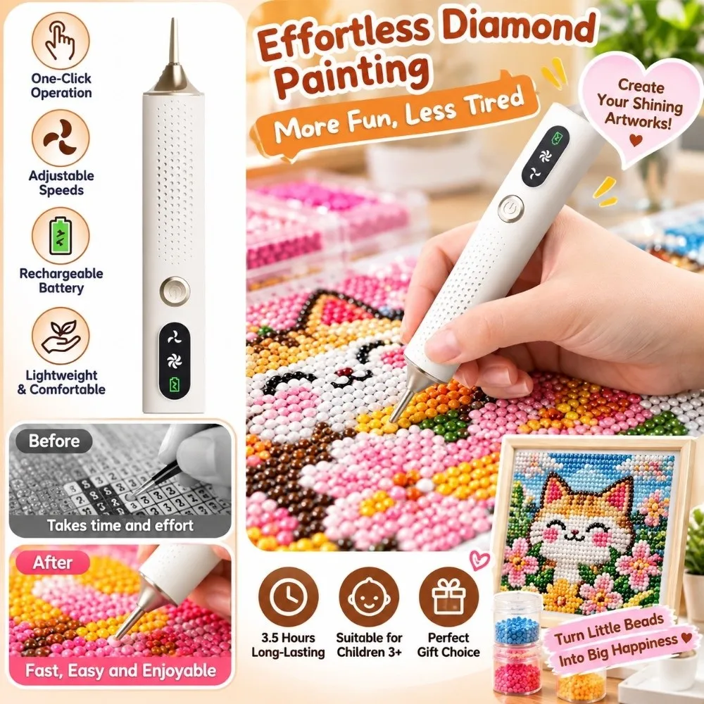 Wireless Electric Diamond Painting Pen 2 Speed Modes Adjustable Speed Diamond Art Vacuum Pen Automatic Pick Up DIY Painting Pen