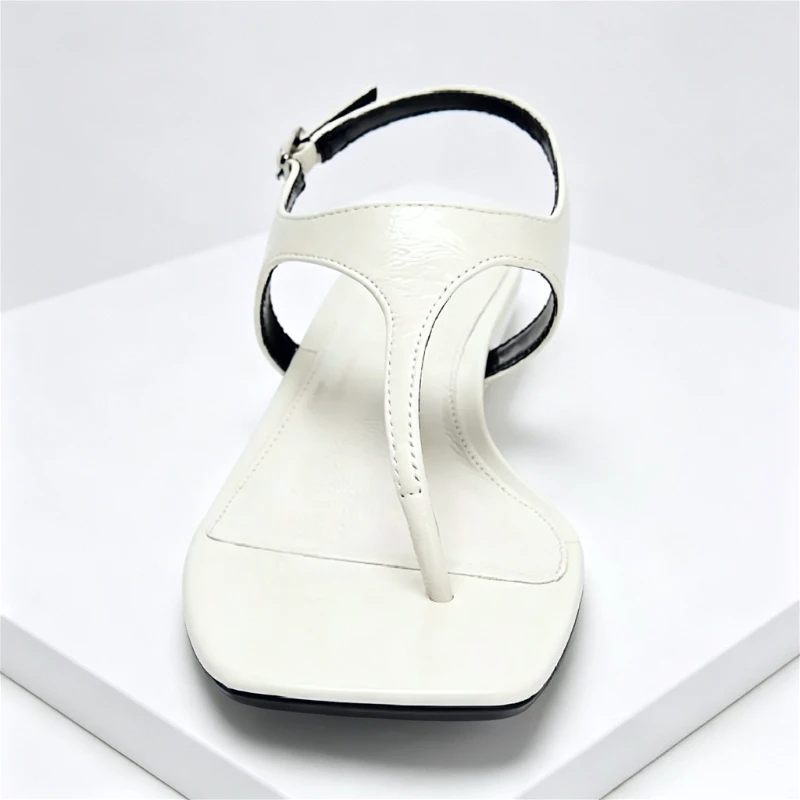 

Concise White Ankle Strap Square Toe Women Sandals High Quality Adjustable Metal Buckle Detail Summer Shoes Luxury Designer Shoe