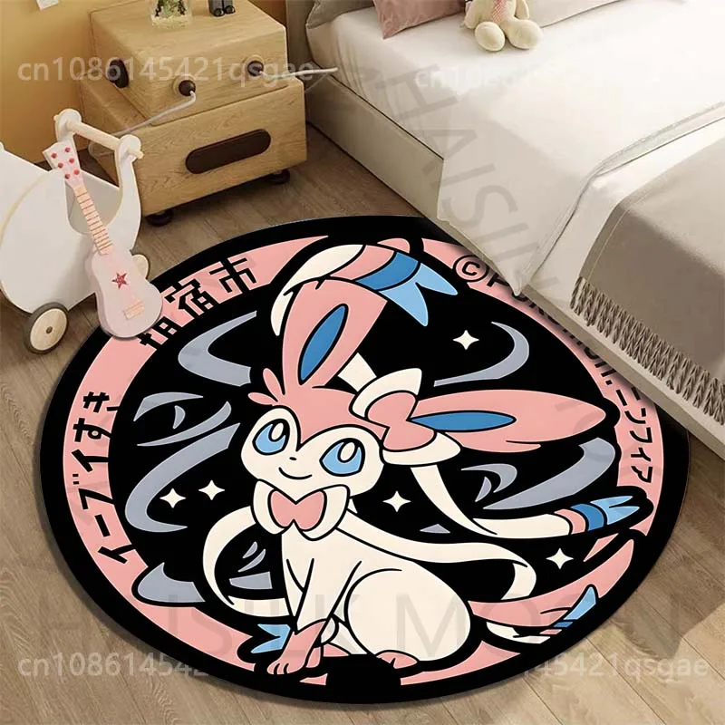 Japan Pokémon Eevee Greninja Print Round Carpet for Living Room Bedroom Table and Chair Sofa Home Decor Area Rug Luxury Gift