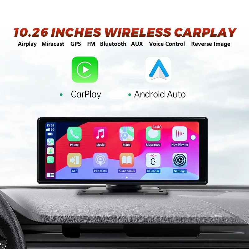 

10.26" Portable Car Intelligent Screen for Apple Carplay Android Auto Car Stereo Multimedia Player Voice Control BT GPS FM AUX