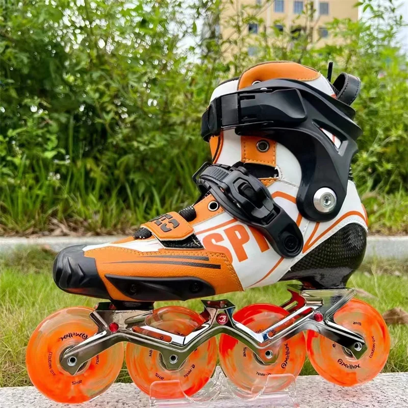 Big Orange Carbon Fiber Slide Roller Skates Shoes Adults Professional Inline Skating Player Street Road FSK Slide Shift Drift