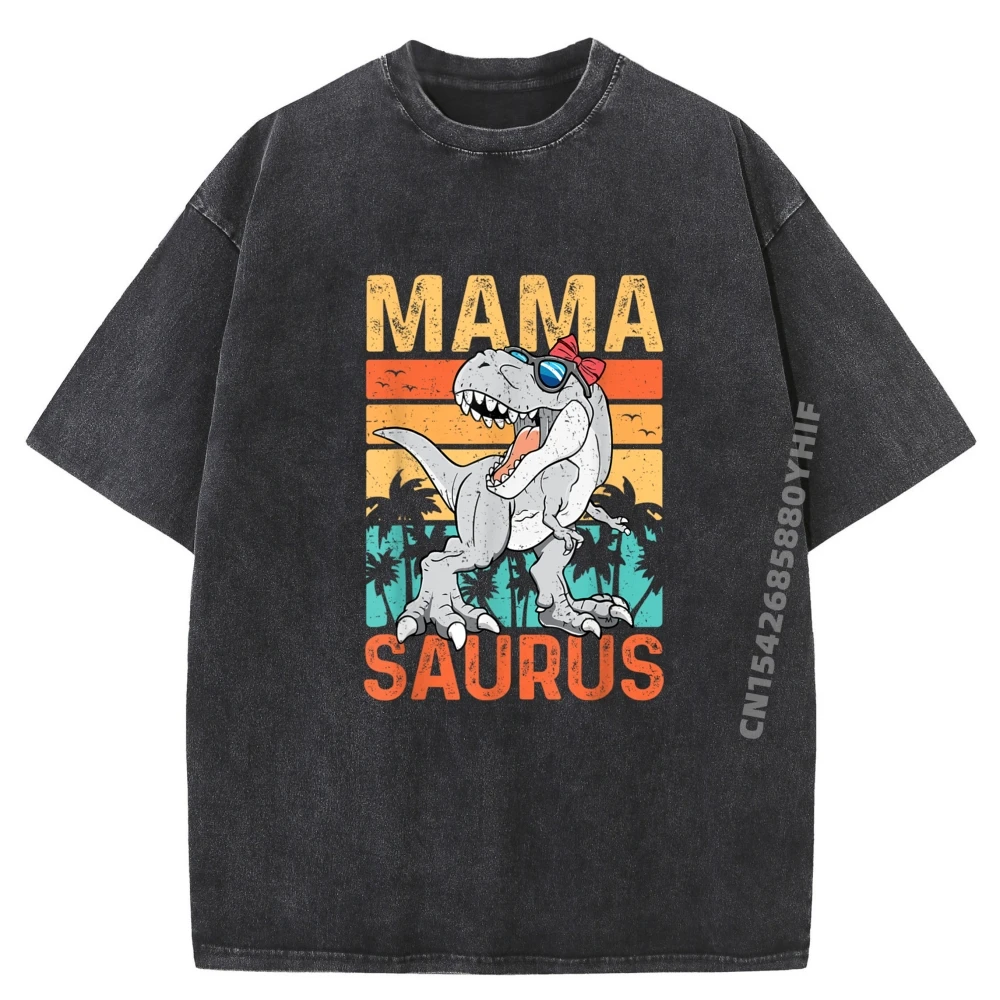 

Dinosaur Mama Saurus Mamasaurus Rex Funny Retro Vintage Designer T Shirt Men Washed Camisetas De Hombre Funny