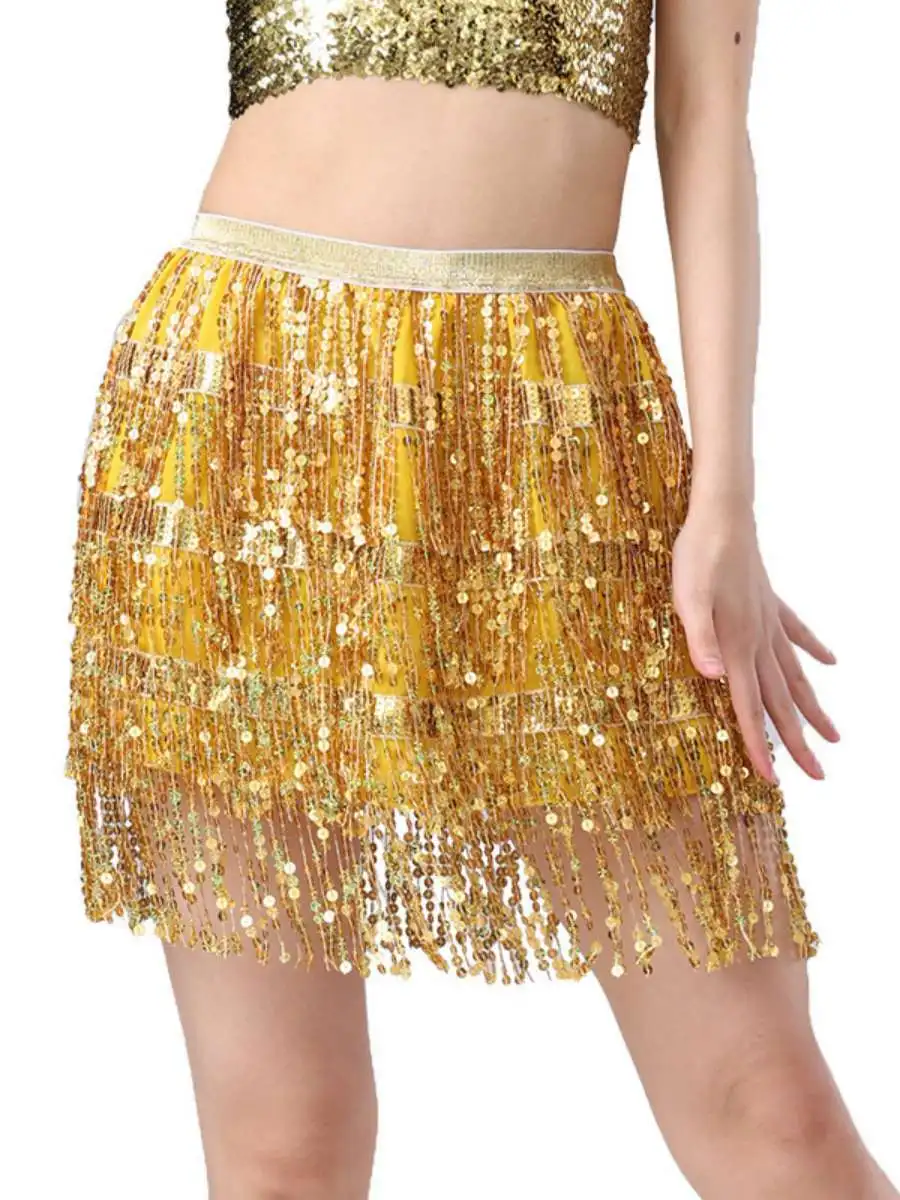 Inline gland jupe danse du ventre Performance Costume paillettes f-longueur jupe loween tenue Festive ethnique femmes Dr