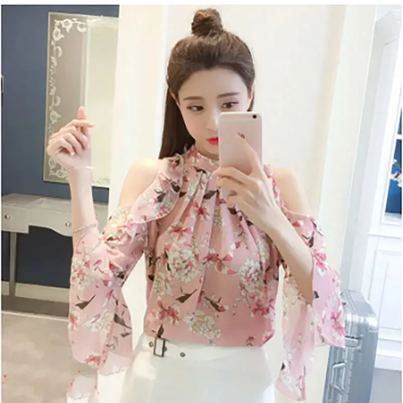 Vintage Printed Butterfly Sleeve Oversized Off Shoulder Chiffon Blouse Summer Casual Tops Elegant Women\'s Clothing Commute Shirt