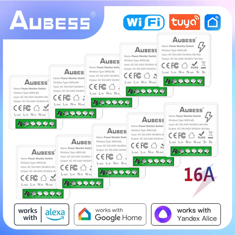 AUBESS Tuya Smart WiFi Switch interruttore di controllo a 2 vie Mini Smart Breaker Smart Life Control Support Alexa Google Home scarn Alice