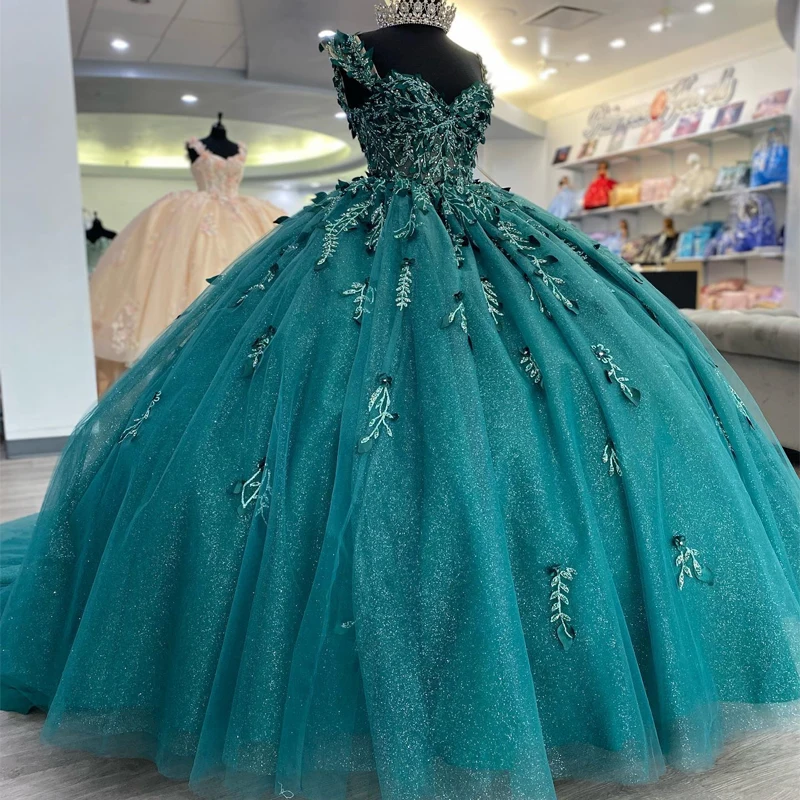 

Черно-зеленые блестящие платья Quinceanera милое бальное платье с открытыми плечами аппликация кружевной многоярусный корсет для милого платья 16