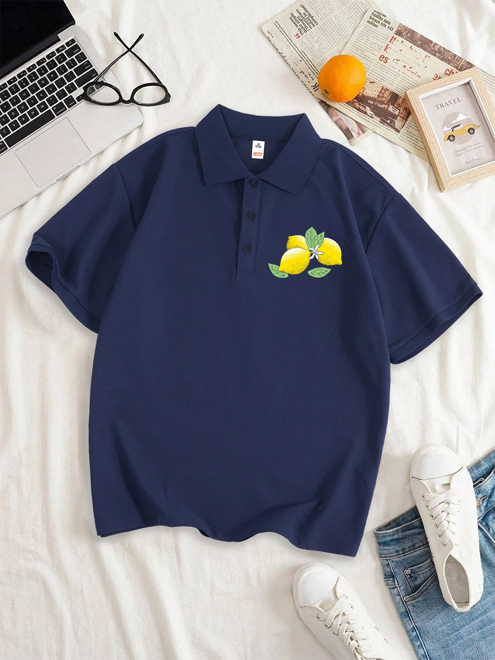 

Рубашка-поло Life'S Lemon Farm с принтом, женская летняя удобная дышащая мягкая рубашка с реверсом, универсальная повседневная женская одежда