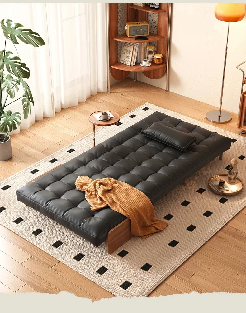 A Multifunctional Sofa Bed Foldable Dual-Use Living Room Small Apartment Leisure Chair Study Solid Wood Single Leather Sofa Bed