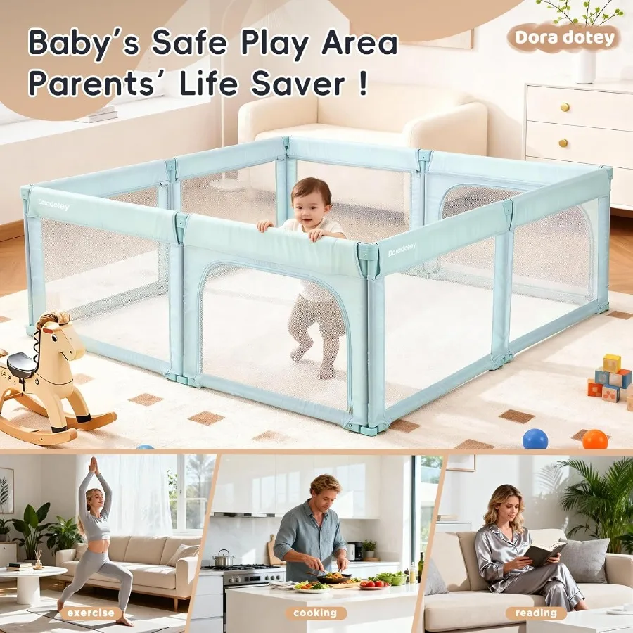 روضة أطفال، روضة أطفال قابلة للطي، شكل وحجم قابل للتعديل، ساحات لعب كبيرة لسلامة الأطفال الصغار (71 × 79 أخضر) #2