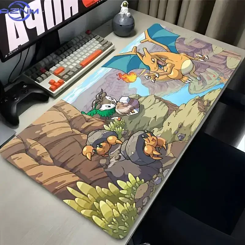Stitched Edge Rubber XXL Gaming Mouse Pad, Anime Pokemon Charizard Desk Mat, Keyboard Mausepad for Computer Gamer Accessories