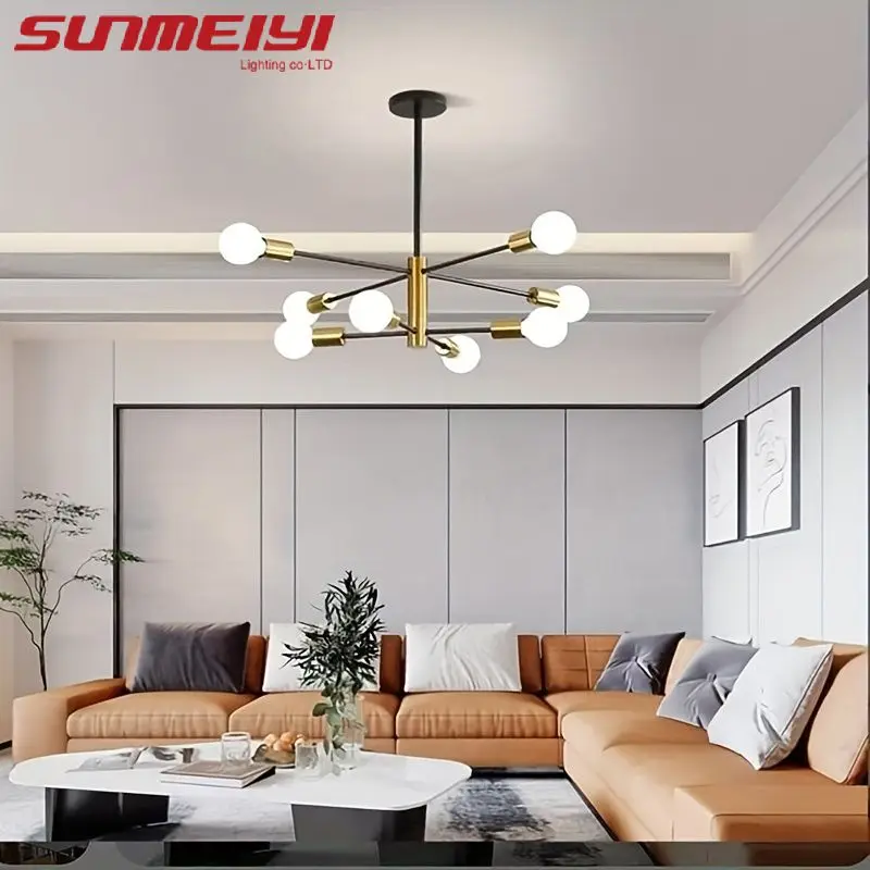 Luxury Lustre Modern Chandelier 6 Light/8 Light Black and Gold Chandelier Ceiling Lamps Height Adjustable Bedroom Living Room