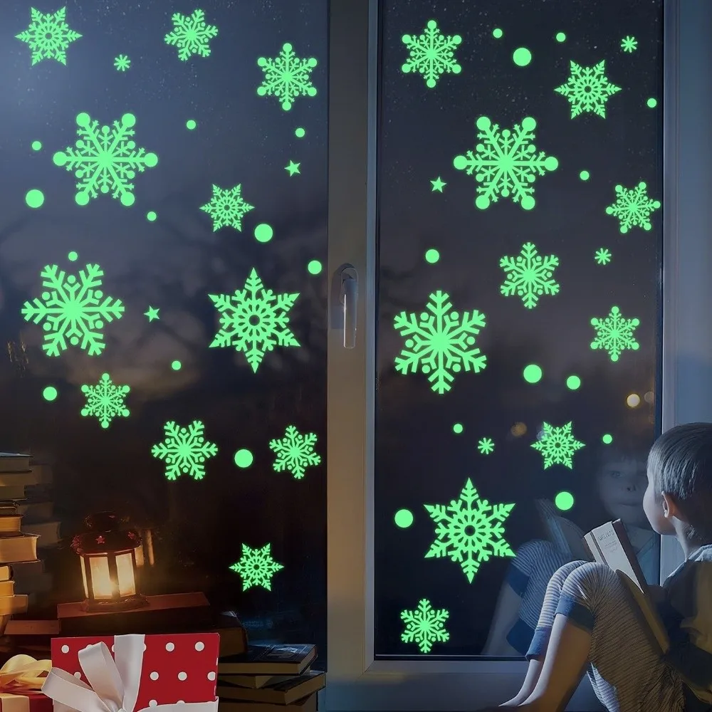 3D Christmas Luminous Snowflake Window Sticker Fluorescent Snowflake Static Sticker Window Sticker Christmas Decoration