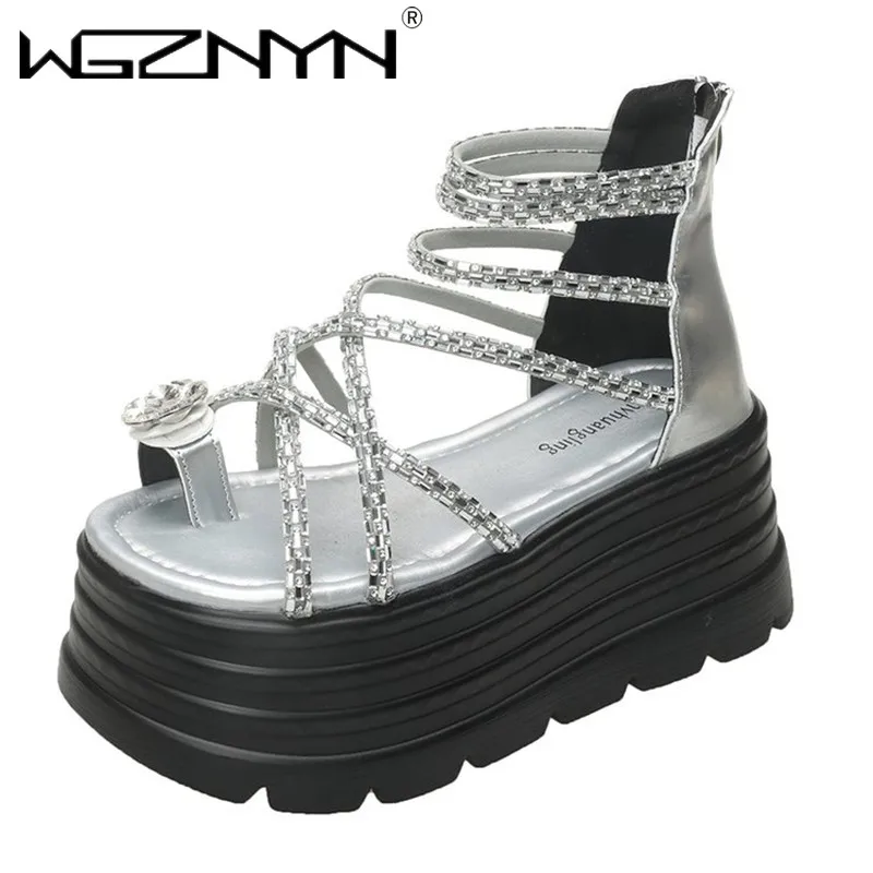 2025 موضة عبر حزام إسفين كعب الصنادل امرأة الصيف مكتنزة منصة أحذية خفيفة شبشب نسائي سميكة القاع الشرائح الوجه يتخبط #4