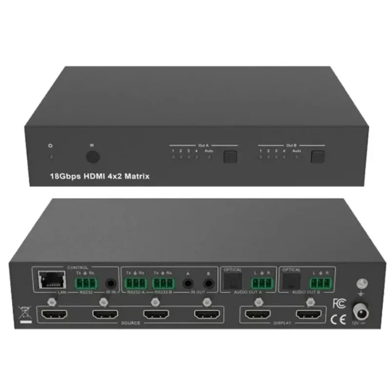 NewNew in stock 18Gbps  4K 60HZ  4X2 hdmi matrix with Soundbar Arc with Audio Out  RS232 ARC for Home Theatre System