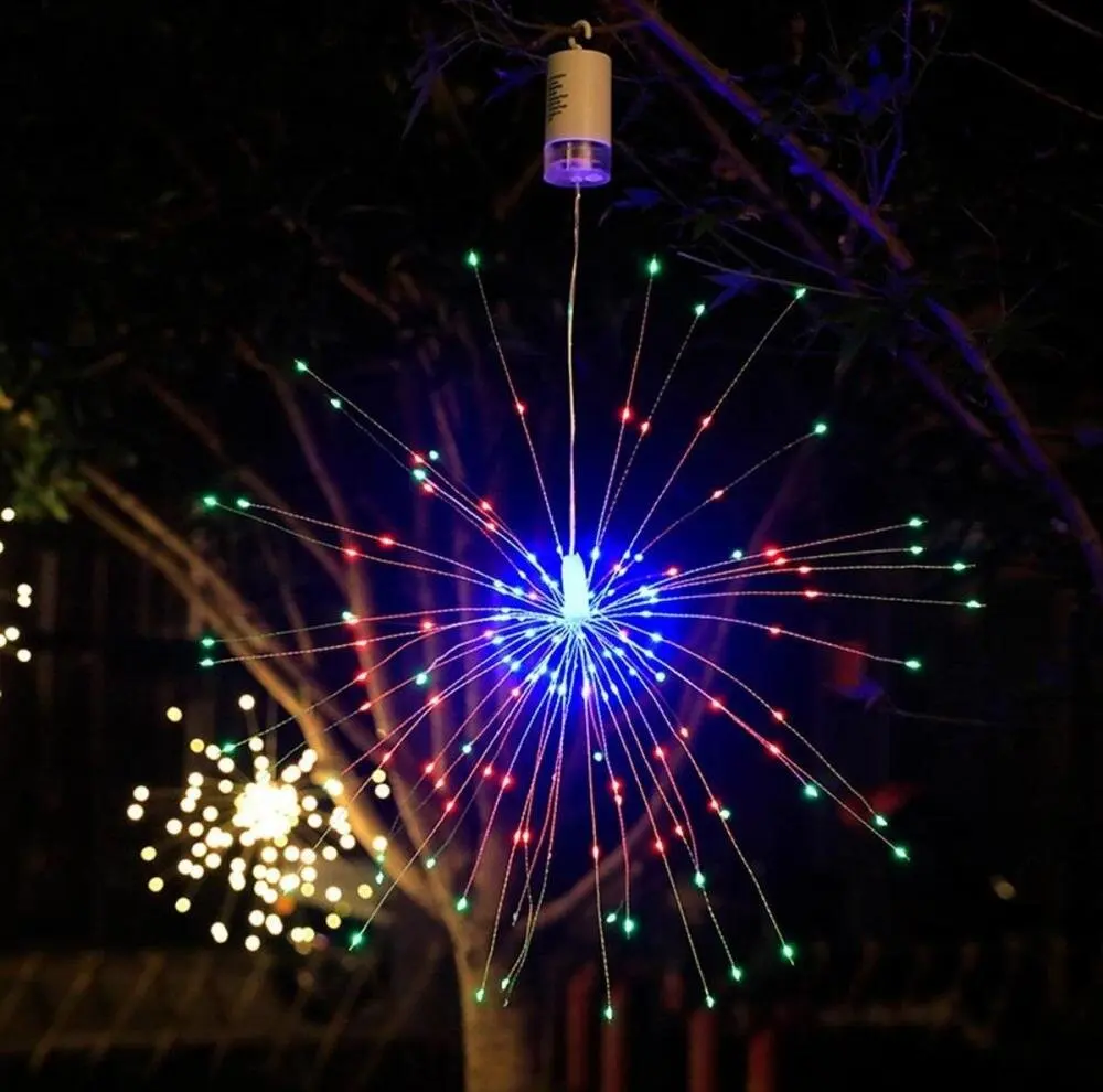 Bagus 1 Buah Lampu Kembang Api Gantung LED 8 Mode Lampu Peri Remote Control Bertenaga Baterai, Lampu Tali untuk Liburan, Pernikahan, Pesta