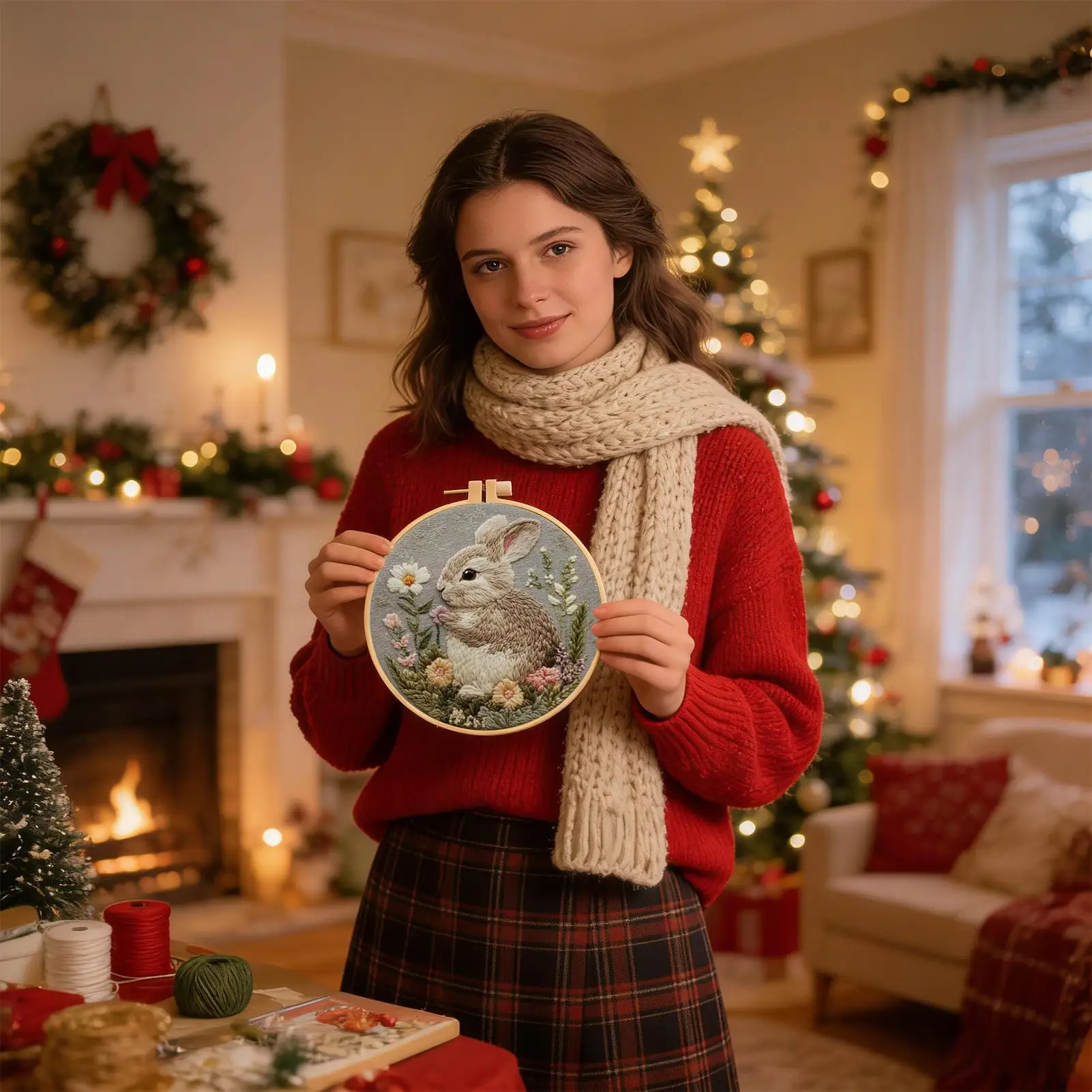 

Набор для вышивания крестиком для начинающих: узоры с пасхальным кроликом и яйцами, включает в себя 5,9-дюймовую вышивальную рамку и ткань.