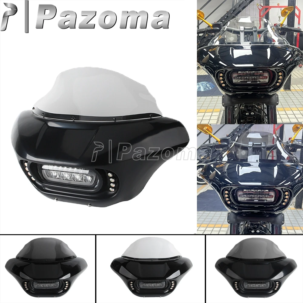 

Front Outer Batwing Fairing Motorcycle Front Headlight Fairing Mask With LED Day Running Light For Harley Fat Bob FXFB 114 FXFBS