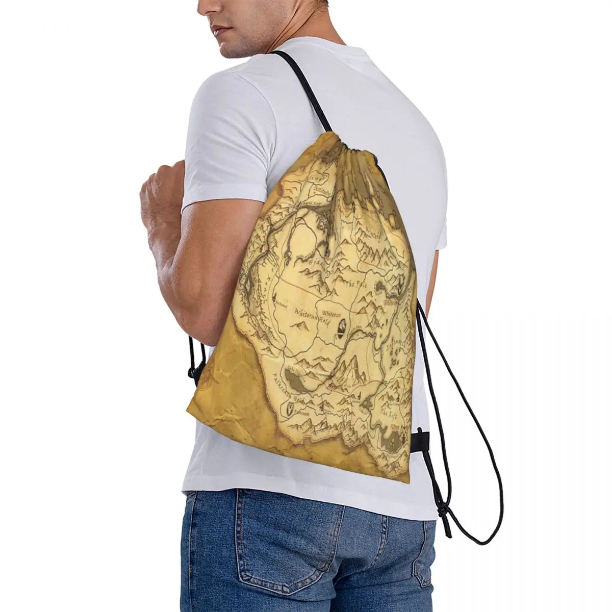 Skyrim Worn Parchment Map 2 Drawstring Bag Backpack pouch bag school men's backpack custom bag name