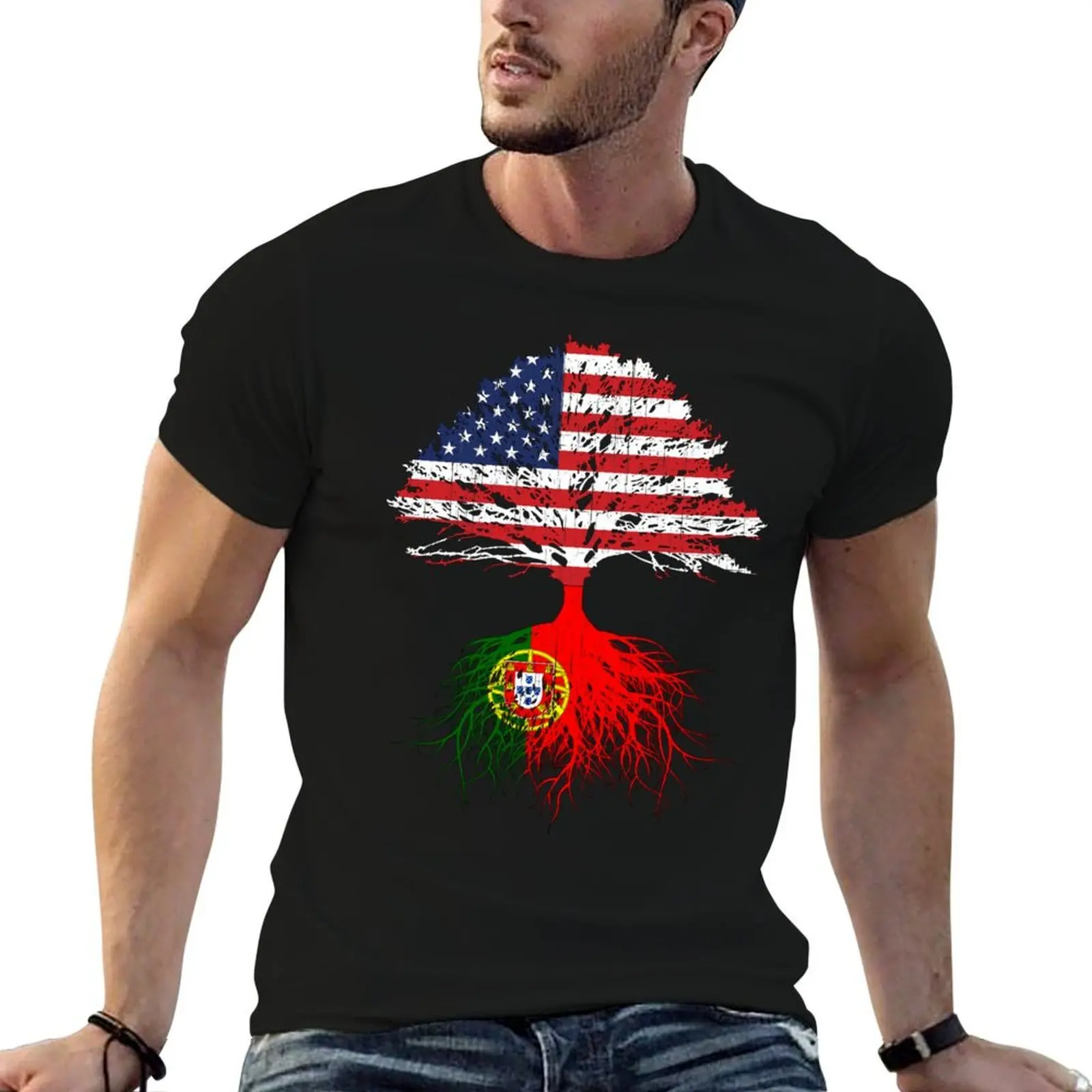 Portuguese Roots,Portuguese American, Portugal Grown, Portugal USA Flag,Design Art Gift Men Women Youth Family T-Shirt