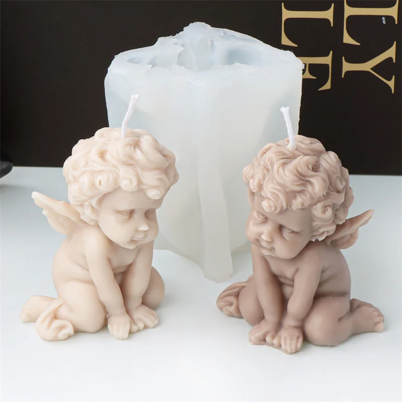 DIY Angel Scented Candle Silicone Mold 3D Winged Angel Band Cake Chocolate Ornament Handmade Gypsum Soap Candle Making Supplies