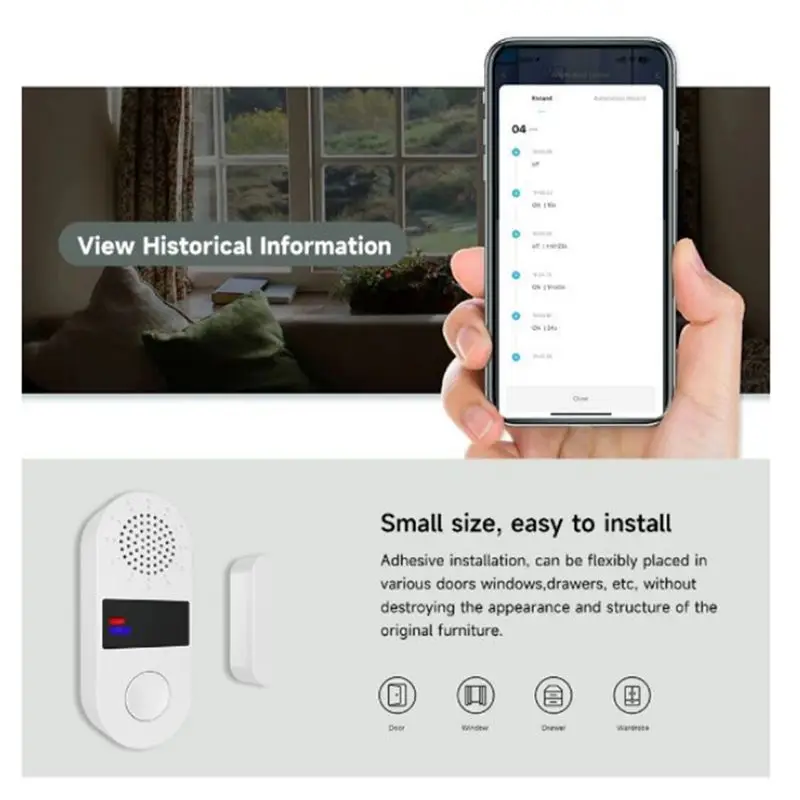 Wireless Home Door Window Sensor Burglar Security Alarms System Opening Magnetic Door Sensor 130Db Security Alarms-A12I