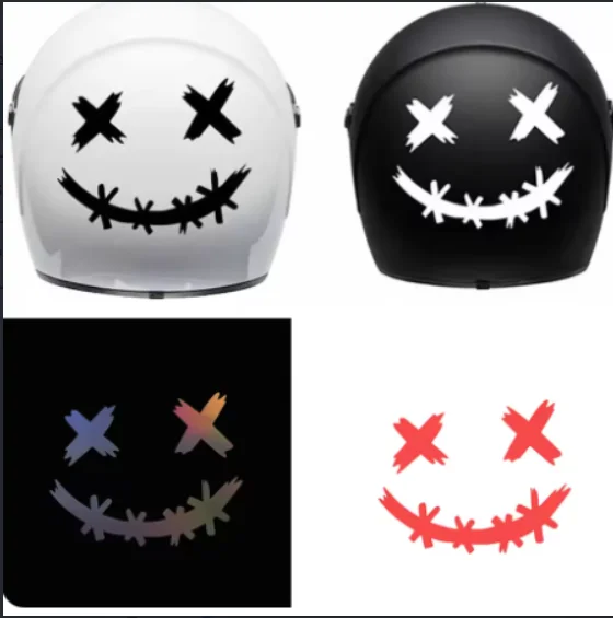 JXWANCF Car Sticker Waterproof Reflective Sticker for Motorcycle Helmet Demon Smiling Face Decal Laser Auto Rear Windshield Viny