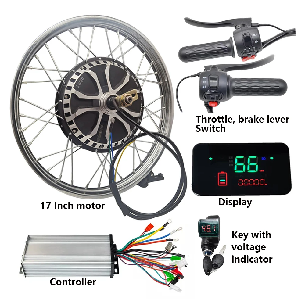 2.5-17 16 17 18 Inch 48V 60V 72V 1000W 1500W 2000WBrushless Gearless Electric Motorcycle Bike Hub Motor Conversion Kit