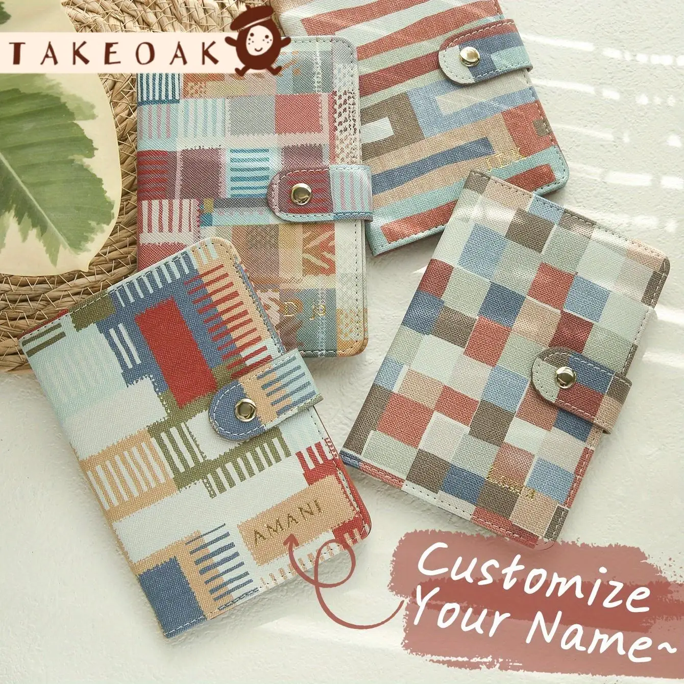 Custom Hot Stamping Name Passport Holder with Buckle Customized Bohemain Passport Holder Vintage Patchwork Plaid Travel Wallet