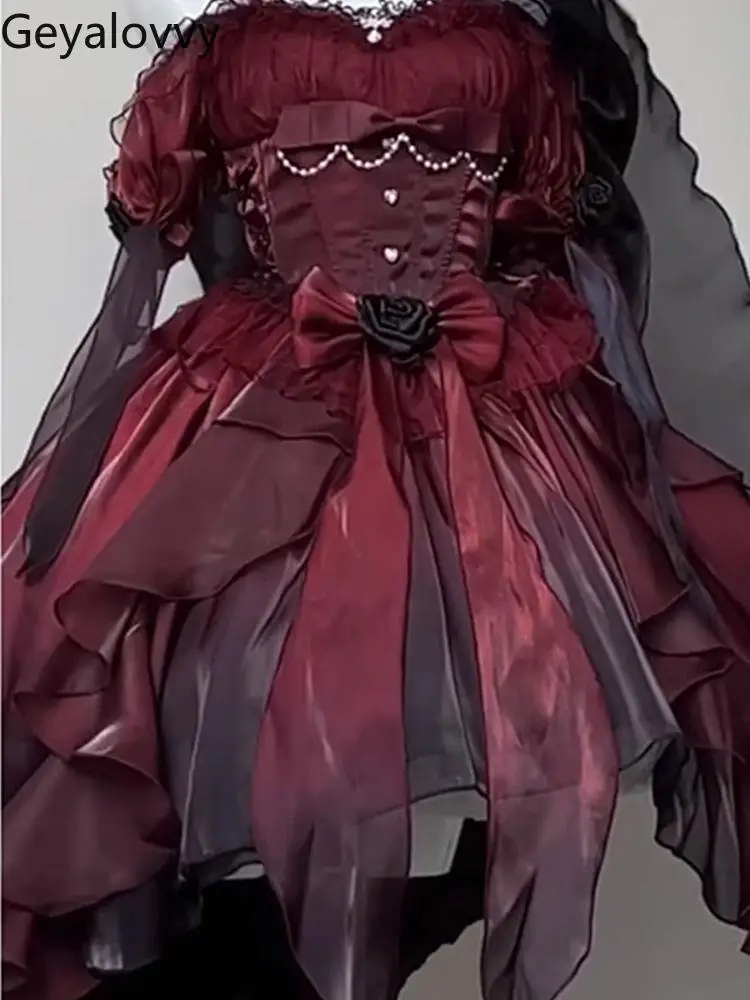 

Пышное праздничное платье принцессы Лолиты с воротником-бабочкой и вырезом в форме сердца; градиент цвета, свадебное платье с высокой талией