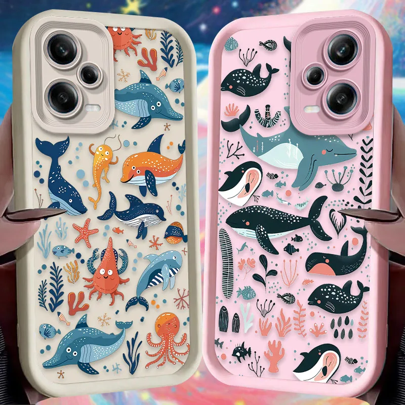 ฤดูร้อนการ์ตูน Dolphin Whale นุ่มสําหรับ Xiaomi Redmi หมายเหตุ 13 12 11 Pro PLUS 4G 5G 12S 11S 10S 10 9 9S Redmi 14C 13C 12C A3 12