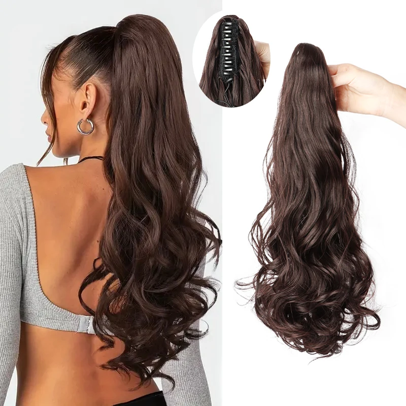 

Синтетические длинные вьющиеся волнистые хвостики на заколке для наращивания волос, черно-коричневый парик для женщин 2026
